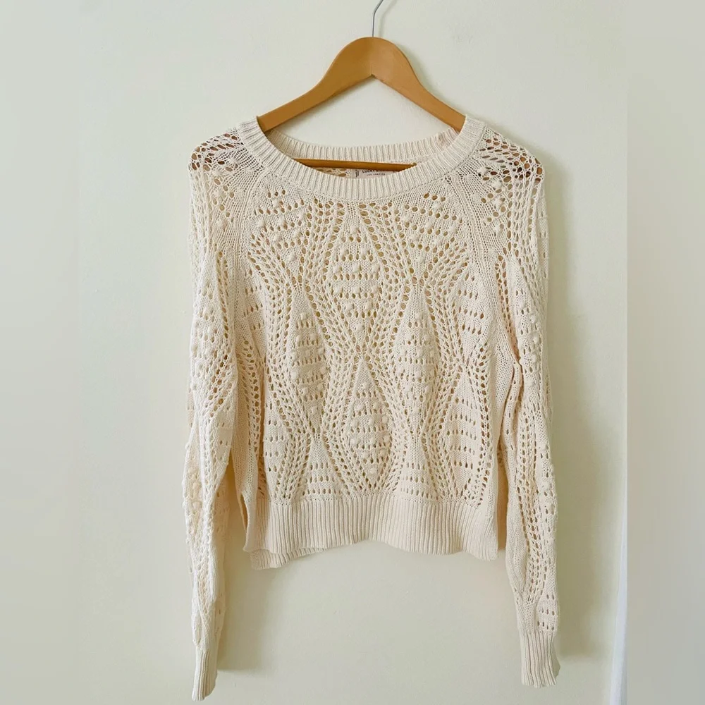 Lucky Brand Cream Open-Knit Sweater